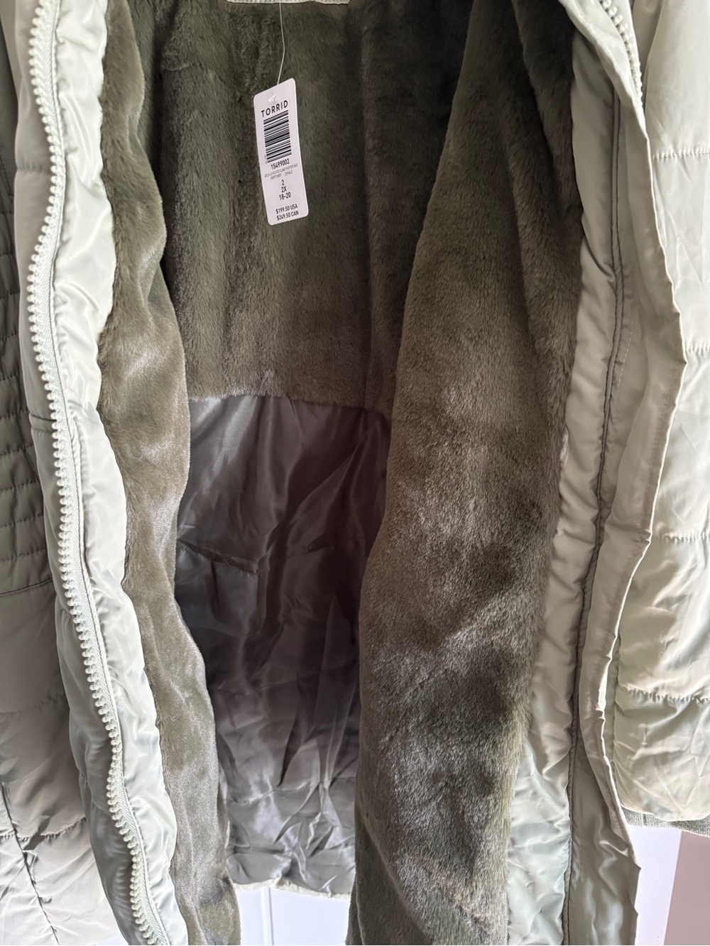 Torrid Olive Green Faux-Fur Trim flare Puffer Jacket size 2 - Picture 11 of 16